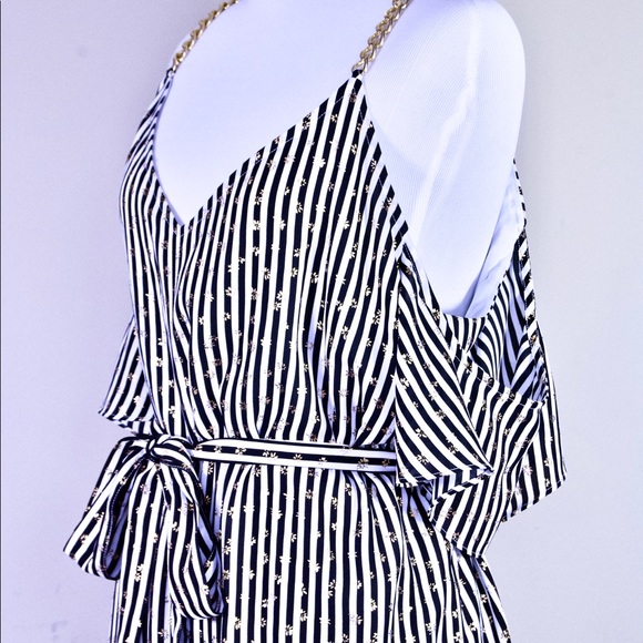 Michael Kors Chained Cold Shoulder Striped Dress - Picture 2 of 8